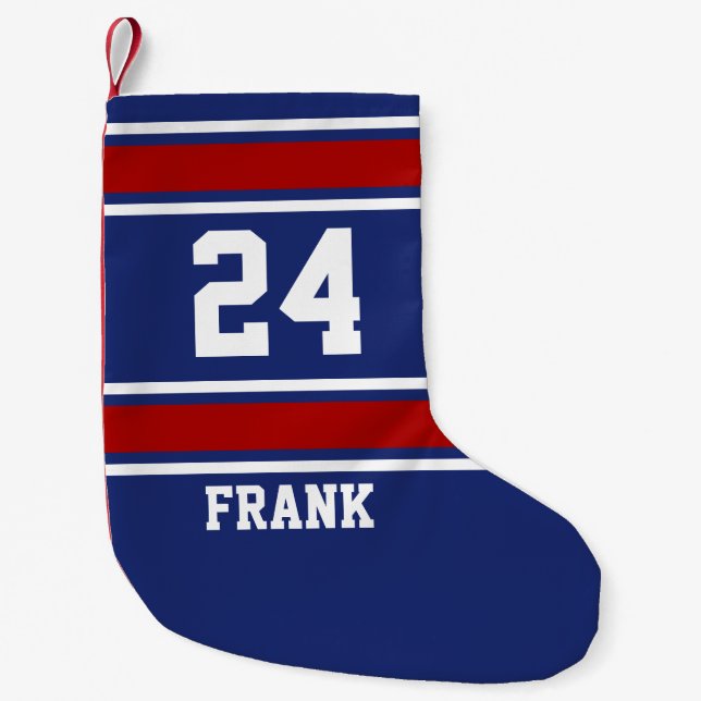 Blue and Red Sporty Theme Small Christmas Stocking (Front)