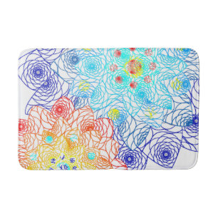 Blue and Red Spring Flowers Bath Mat