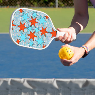 Blue and Red Star Pattern Pickleball Paddle