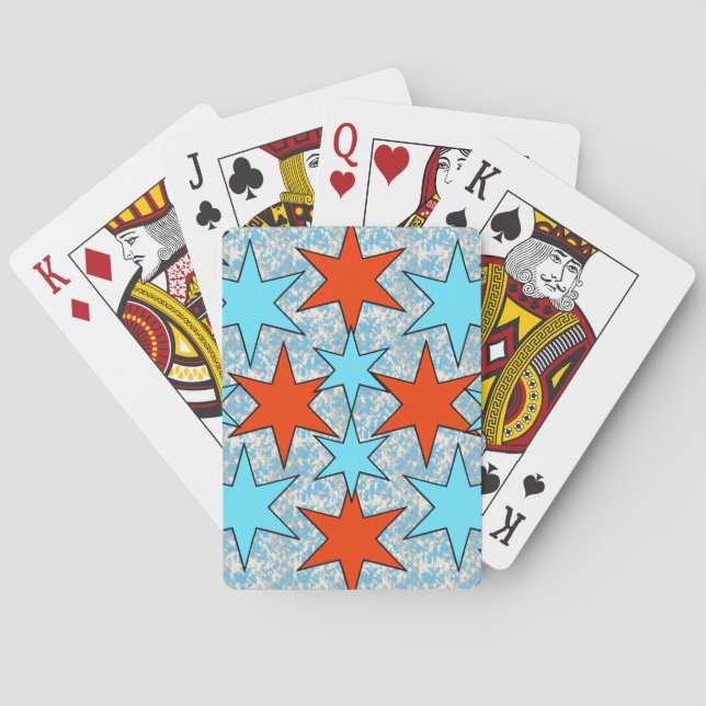 Blue and Red Star Pattern Playing Cards (Back)