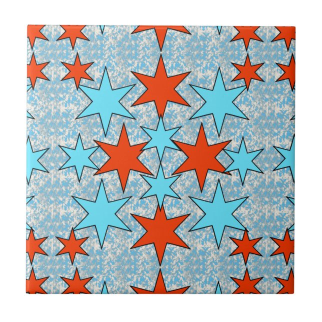 Blue and Red Star Pattern Tile (Front)