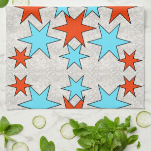 Blue and Red Star Print Tea Towel