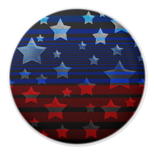 Blue and Red Stars and Stripes USA Patriotic Ceramic Knob (Front)