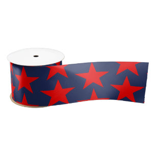 Blue And Red Stars Satin Ribbon