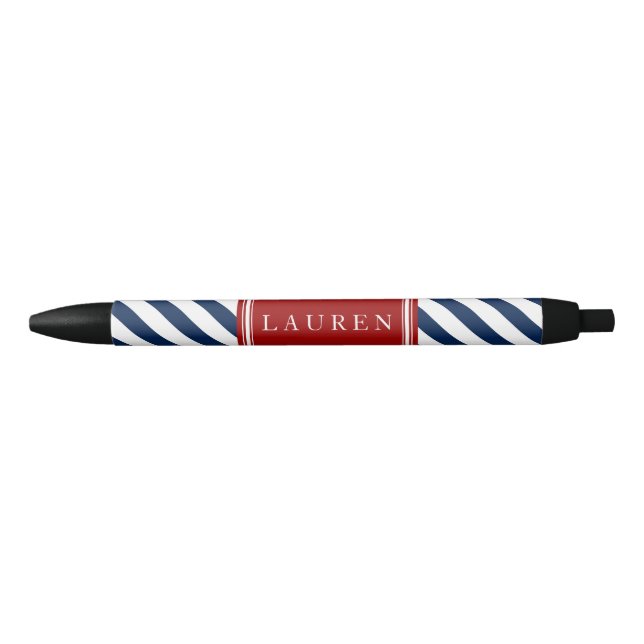 Blue and Red Stripes Pattern Black Ink Pen (Front)