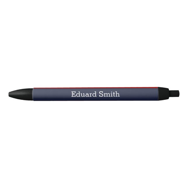 Blue and Red Stripes Personalised Black Ink Pen (Front)