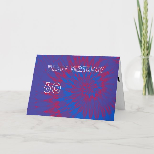Blue and Red Tie Dye 60th Happy Birthday Card (Front)