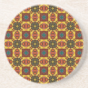 Blue and Red Tiles Oulined in Gold 2 Coaster