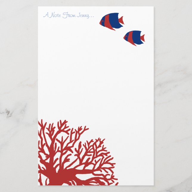 Blue and Red Tropical Angelfish Stationery (Front)