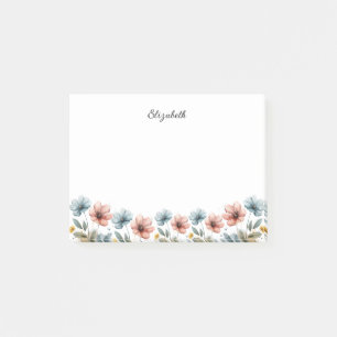 Blue and Red Watercolor Spring Blooms Floral Post-it Notes