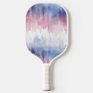 Blue and Red Whimsical Personalised Watercolor Pickleball Paddle