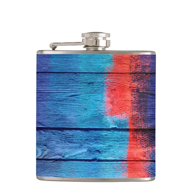 Blue and Red Wood Vintage #2 Hip Flask (Front)
