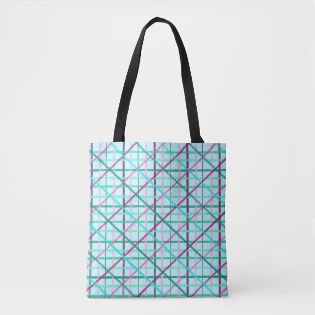 Blue and Rose Chequered Pattern Tote Bag (Front)