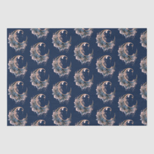 Blue and Rose Gold Crescent Moon Pattern Halloween Tissue Paper