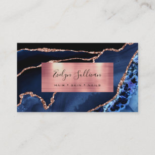 Blue and Rose Gold Foil Agate Business Card