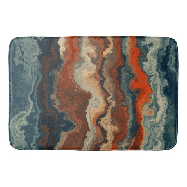 Blue and Rust Abstract Bath Mat (Front)