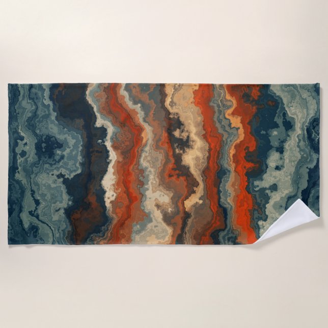 Blue and Rust Abstract Beach Towel (Front)
