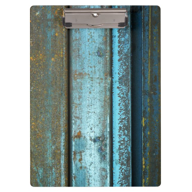 Blue and rust rugged weathered rusted metal clipboard (Front)