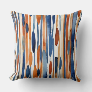 Blue and rusty orange abstract stripes cushion
