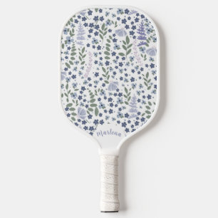 Blue and Sage Green Wildflower Pattern Pickleball Paddle