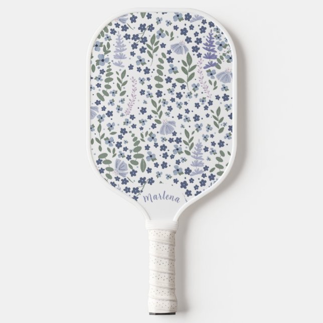 Blue and Sage Green Wildflower Pattern  Pickleball Paddle (Front)