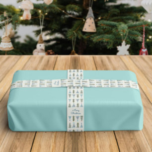 Blue and sage Nordic Christmas trees Satin Ribbon