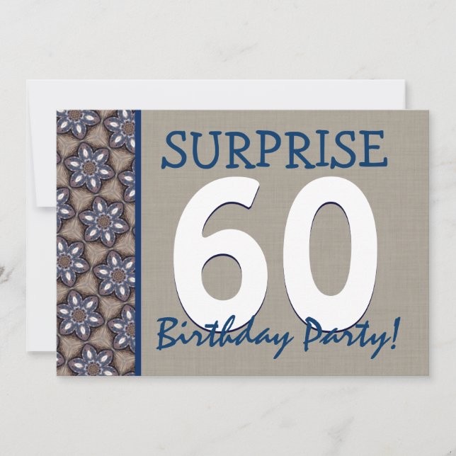 Blue and Sand Modern 60th Surprise Birthday Party Invitation (Front)