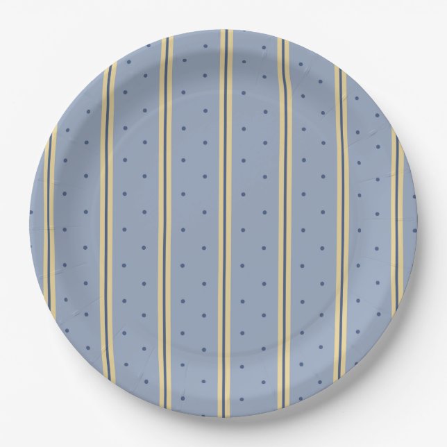 Blue and Sand Stripe Round Paper Plate (Front)
