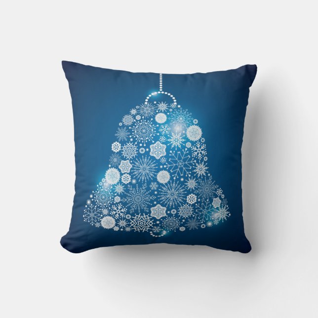 Blue and Shinning White Snowflakes Christmas Bell Cushion (Front)