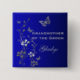 Blue and Silver Butterfly Floral Grandmother Pin