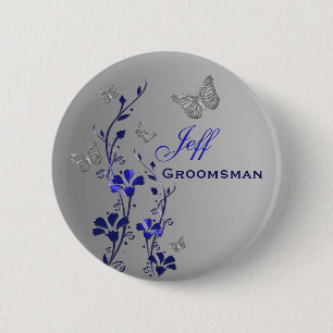 Blue and Silver Butterfly Floral Groomsman Pin
