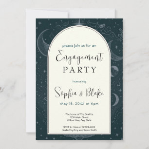 Blue and Silver Celestial Moon Engagement Party Invitation