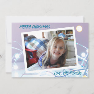 Blue and Silver Christmas Lights Photo Holiday Card