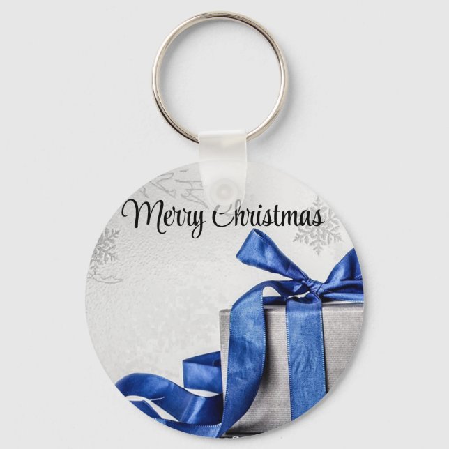 Blue and Silver Christmas Presents  Key Ring (Front)