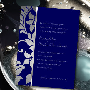 Blue and Silver Damask Invitation