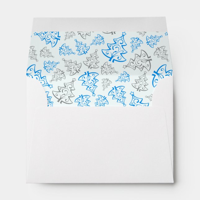 Blue and Silver Elegant Christmas Trees Pattern Envelopes (Back (Bottom))