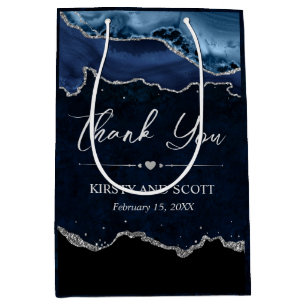 Blue and Silver Faux Glitter Agate Wedding Medium Gift Bag