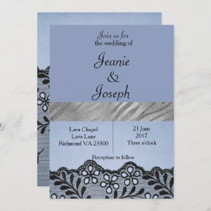 Blue and Silver Faux Lace Wedding Invitation
