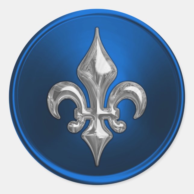 Blue and Silver Fleur de Lis Envelope Seal (Front)