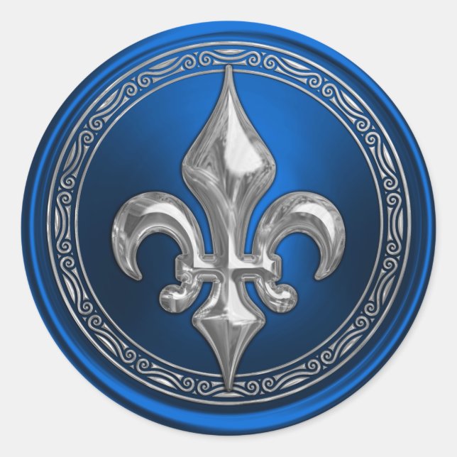 Blue and Silver Fleur de Lis Envelope Seal (Front)