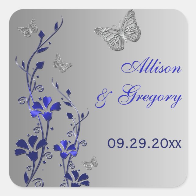 Blue and Silver Floral with Butterflies Sticker (Front)