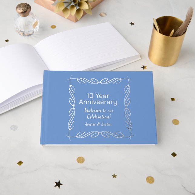 Blue and Silver Foil 10th Anniversary  Guest Book (Front Open)