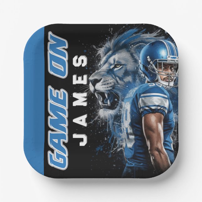 Blue and Silver Football Themed Party Plate (Front)