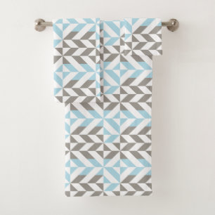Blue and Silver Geometric ZigZag Bath Towel Set