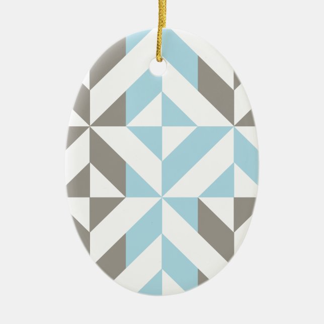Blue and Silver Geometric ZigZag Ceramic Tree Decoration (Front)