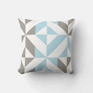 Blue and Silver Geometric ZigZag Cushion