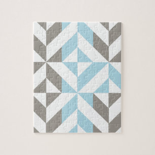 Blue and Silver Geometric ZigZag Jigsaw Puzzle