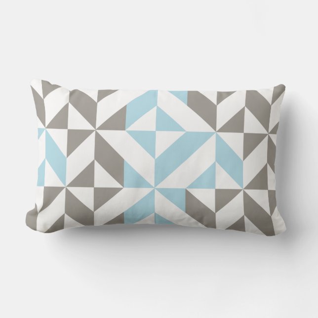 Blue and Silver Geometric ZigZag Lumbar Cushion (Front)