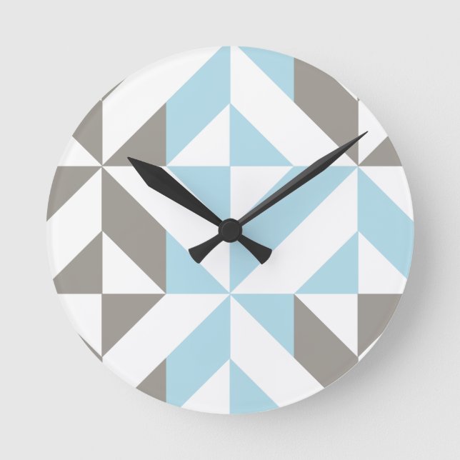 Blue and Silver Geometric ZigZag Round Clock (Front)