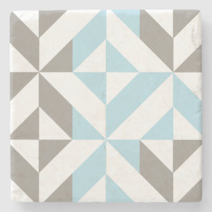 Blue and Silver Geometric ZigZag Stone Coaster